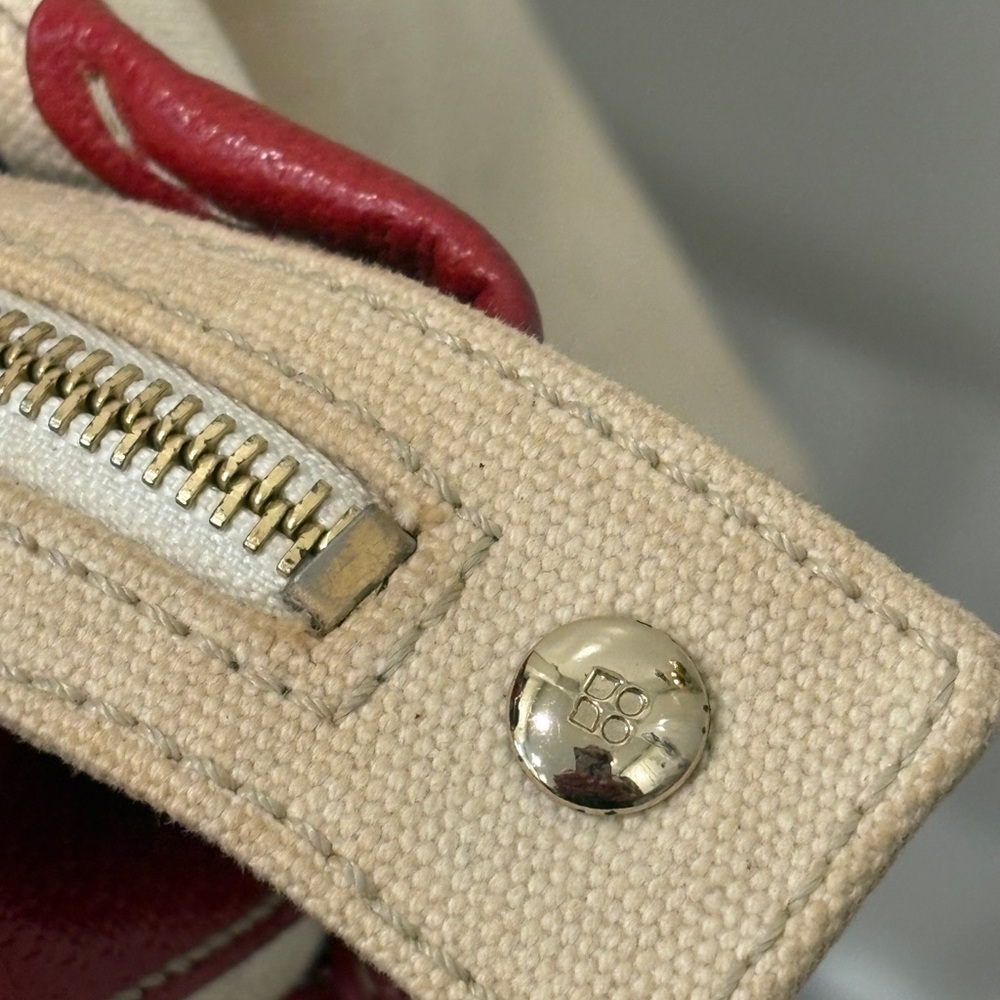 Kate Spade Red Leather & Cream Canvas Kent Stevie Shoulder Bag Satchel Sample - Picture 9 of 16